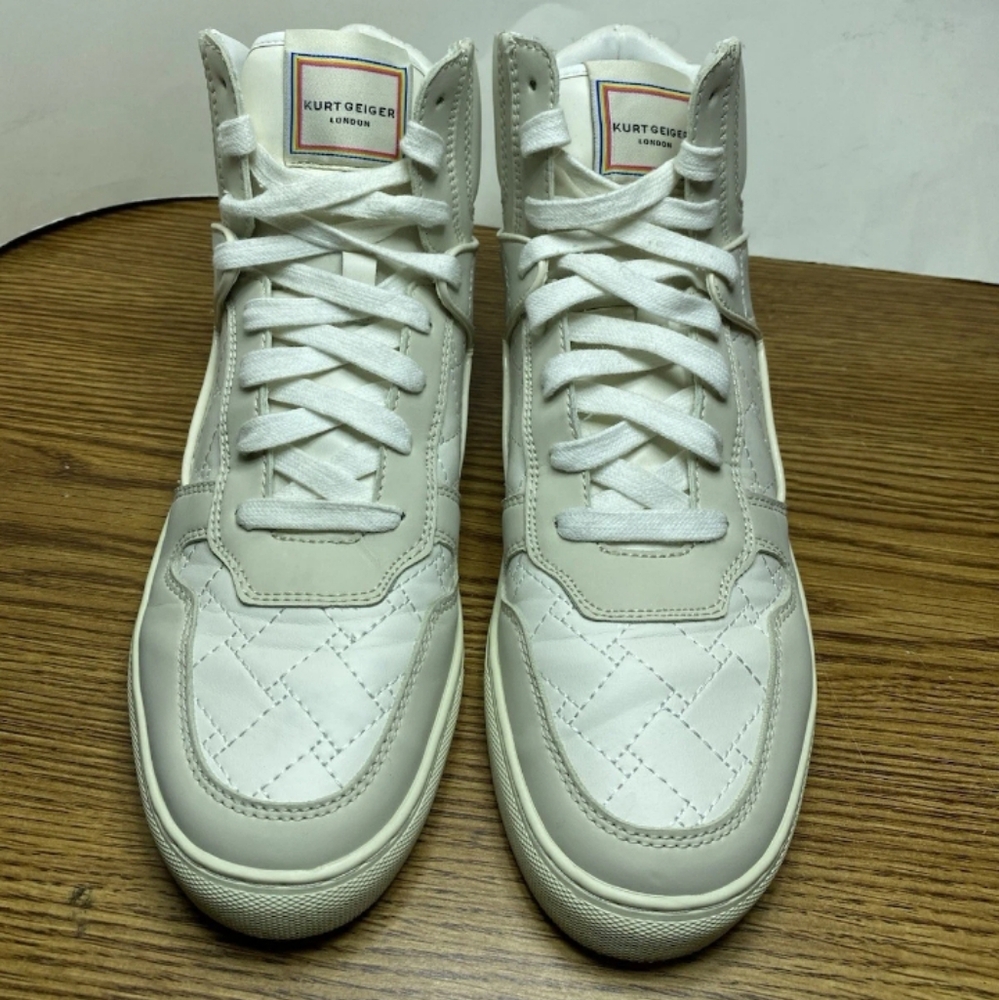 Kurt Geiger London Laney Hi-Top Sneakers Mens Size 8 Beige Leather Lace Up S0682